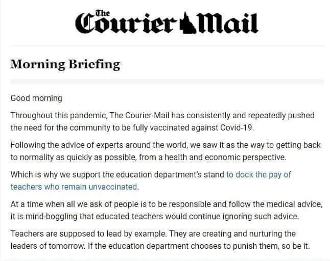 The Courier Mail Supports Bigotry and Removal of the right to Bodily Integrity