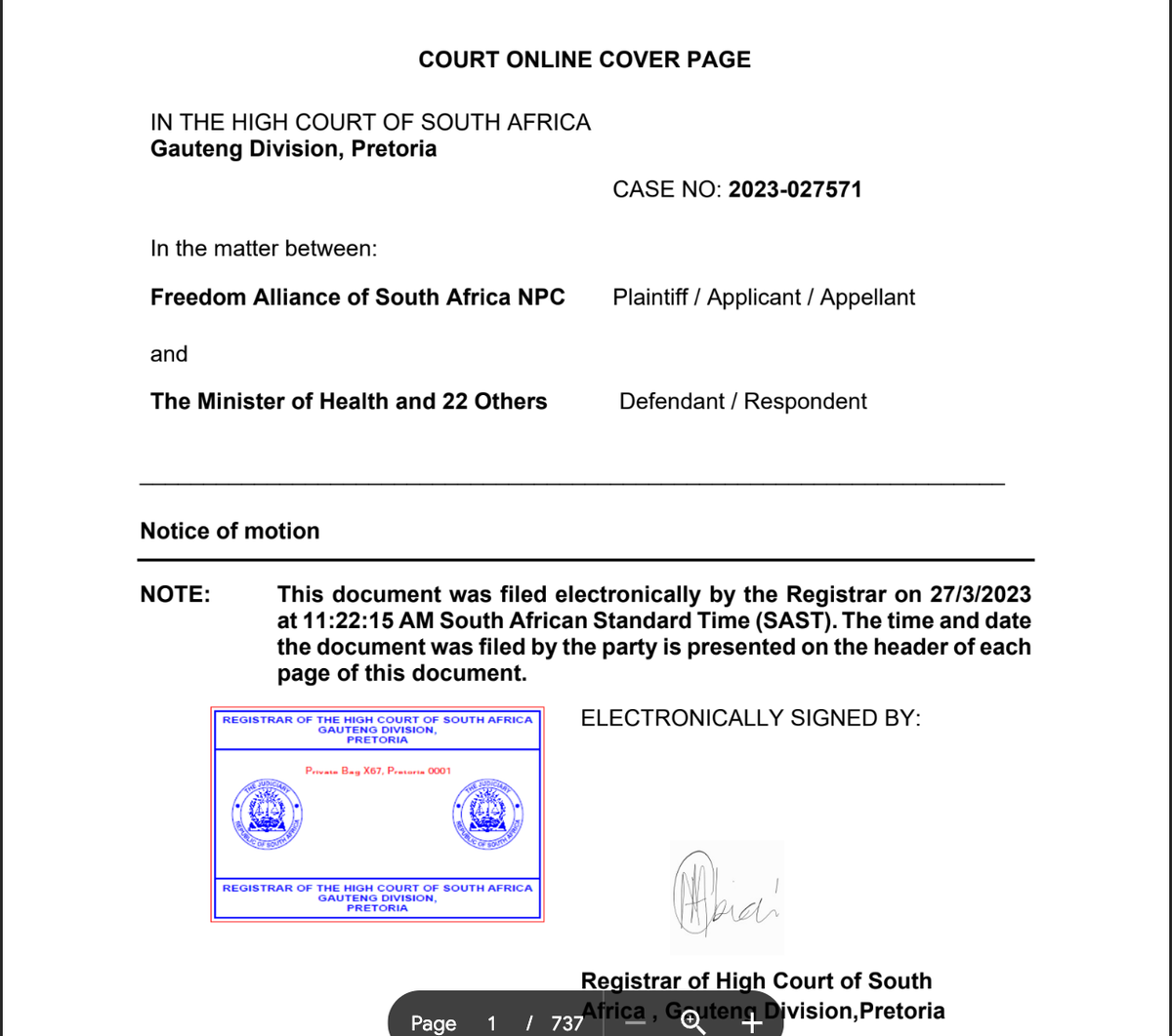Link to South African Notice of Motion against Pfizer