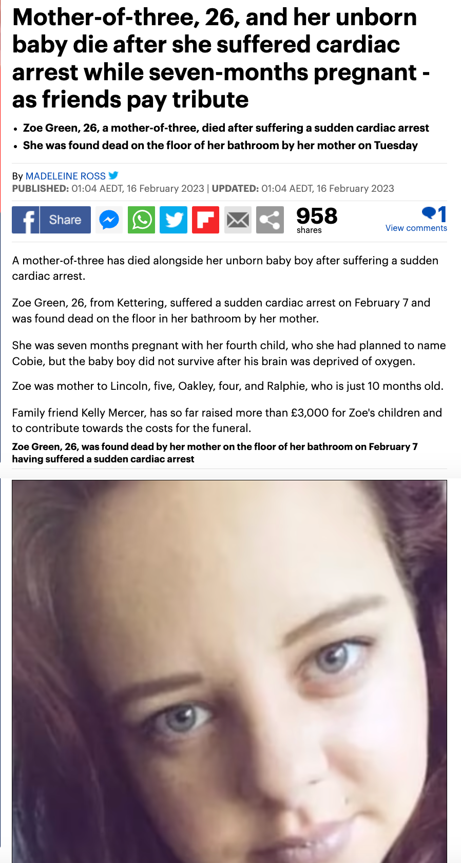 26-year old Mum of three and her 7-month old unborn baby "Die Suddenly" in the UK. Was it the jab?