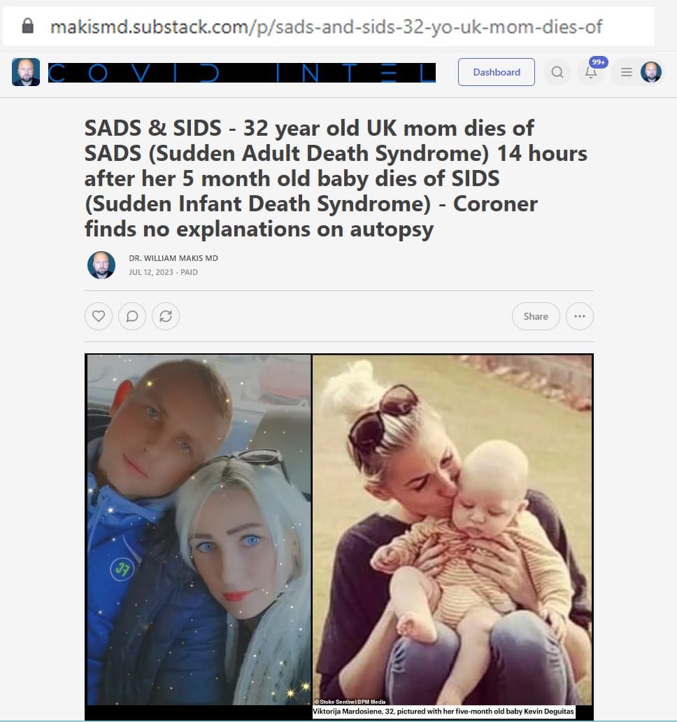 32 year-old mother dies of SADS (vax-associated until proven otherwise) 14 hours after her baby dies of SIDS (Ditto to my comment above)