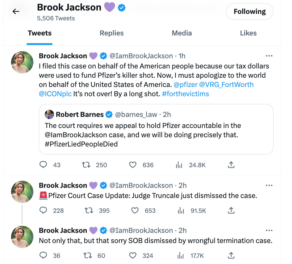 Brook Jackson's cases dismissed. Justice once again denied.