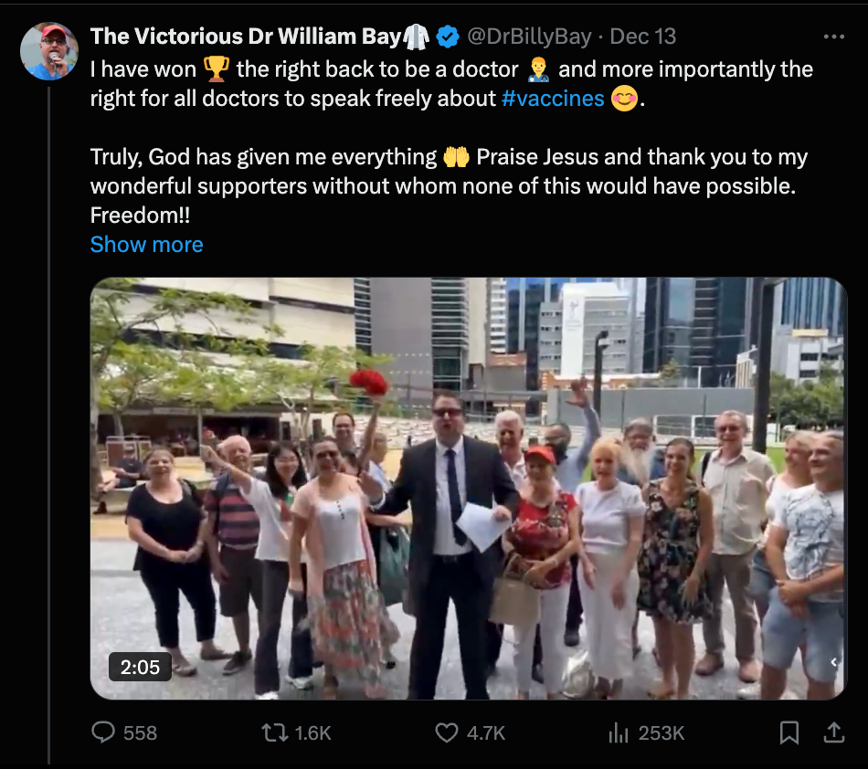 Because of the Amazing Billy Bay, doctors are free to criticize vaccines. Or are they?