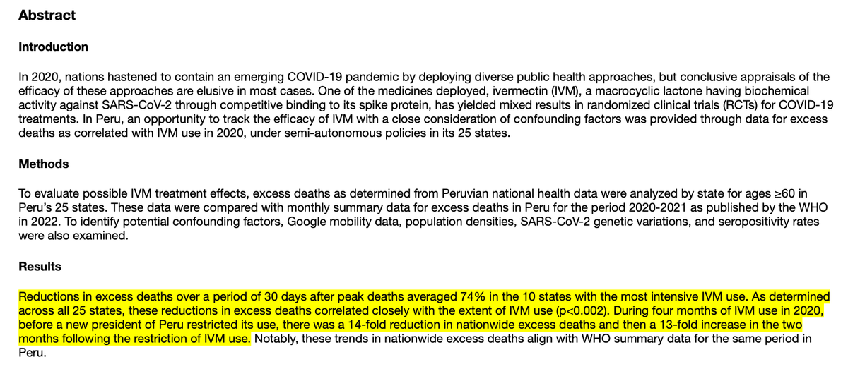 Excess deaths in Peru declined 14X when Ivermectin was used-increased 13X when access was restricted. Crimes against humanity!