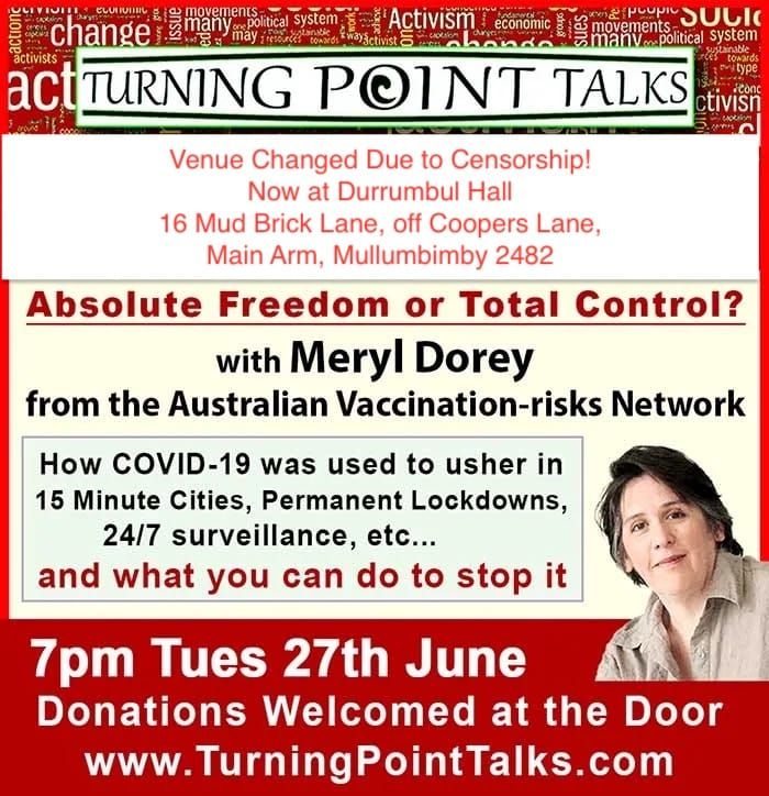 Speaking of Censorship! The Courthouse Hotel in Mullumbimby cancelled the venue for my talk tonight 4 hours before it was due to start!