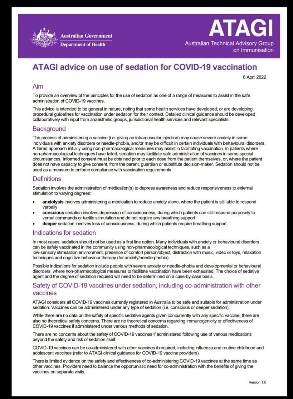 ATAGI says it's OK to jab you while under sedation