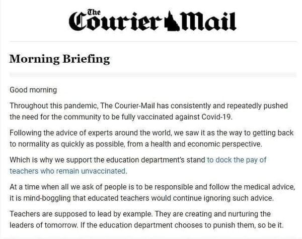 The Courier Mail Supports Bigotry and Removal of the right to Bodily Integrity