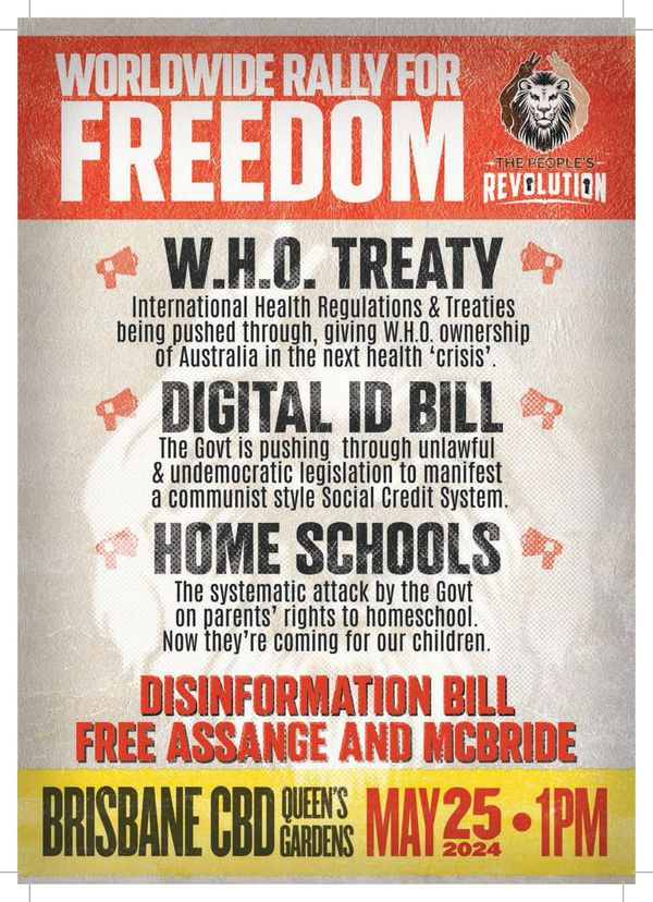 Meet up in Brisbane May 25th at 11 am prior to the Freedom Rally for a planning session - will you be available?