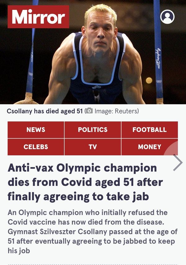 Headline Correction: Hungarian Champion Athlete is forced to take COVID jab and dies as a result