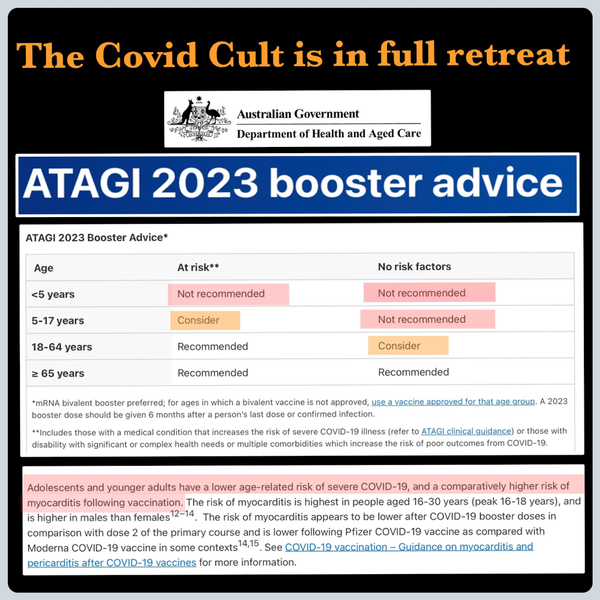 Has Hell Frozen Over? ATAGI Recommends no boosters for children under 5 and hedges their bets for those under 65!