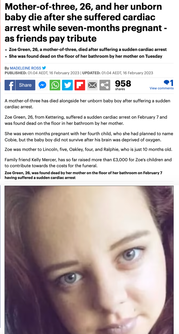 26-year old Mum of three and her 7-month old unborn baby "Die Suddenly" in the UK. Was it the jab?