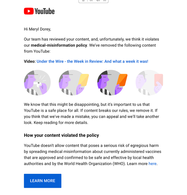 YouTube 'loves' me! My Channel for Under the Wire will be gone soon because I refuse to self-censor