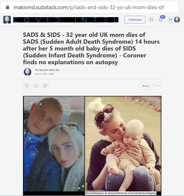 32 year-old mother dies of SADS (vax-associated until proven otherwise) 14 hours after her baby dies of SIDS (Ditto to my comment above)