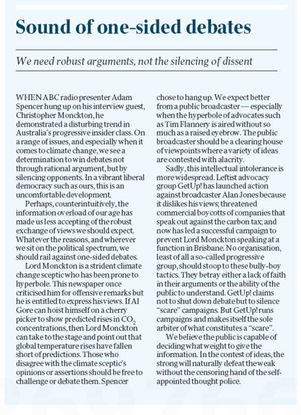 Don't suppress dissent, says the Australian