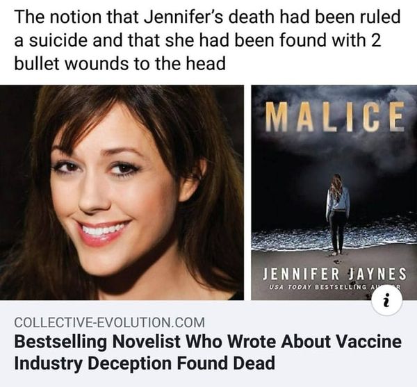 Where have I been? Jennifer Jaynes, bestselling author of thrillers about medical industry cover-ups of jab injuries shot twice in the head