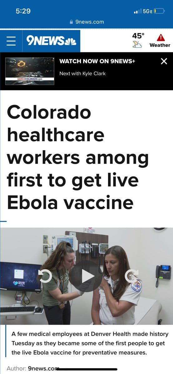 Oh goody! Colorado healthcare workers will be given early access to a live Ebola vaccine. Because Ebola is a huge issue in Colorado, right?