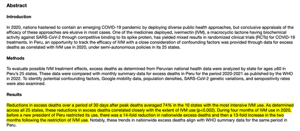 Excess deaths in Peru declined 14X when Ivermectin was used-increased 13X when access was restricted. Crimes against humanity!