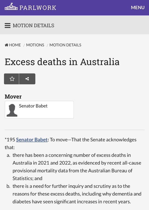 Is the Senate afraid of the Truth? Why else would they say no to an inquiry into the 17%+ increase in Excess Deaths since COVID jabs?