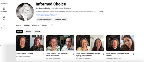 The Informed Choice YouTube Channel is up and running once again! Can I please ask you to subscribe (for free)?