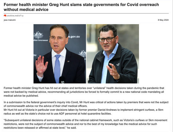Premiers blasted by Greg Hunt for Covid overreach without medical advice