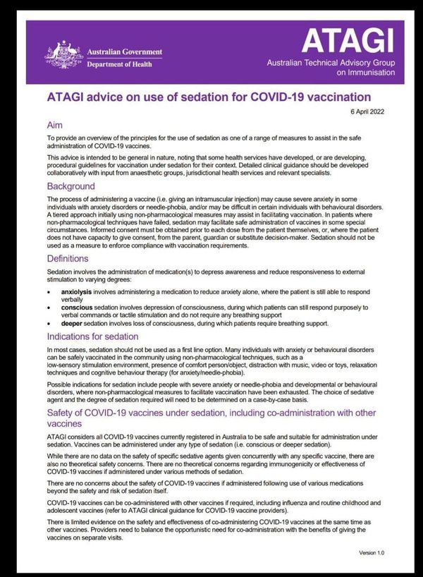 ATAGI says it's OK to jab you while under sedation