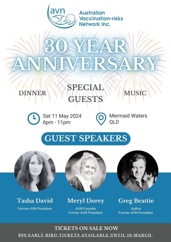 Save the Date! Saturday, May 11, 2024 - the 30th Anniversary of the Australian Vaccination Network!
