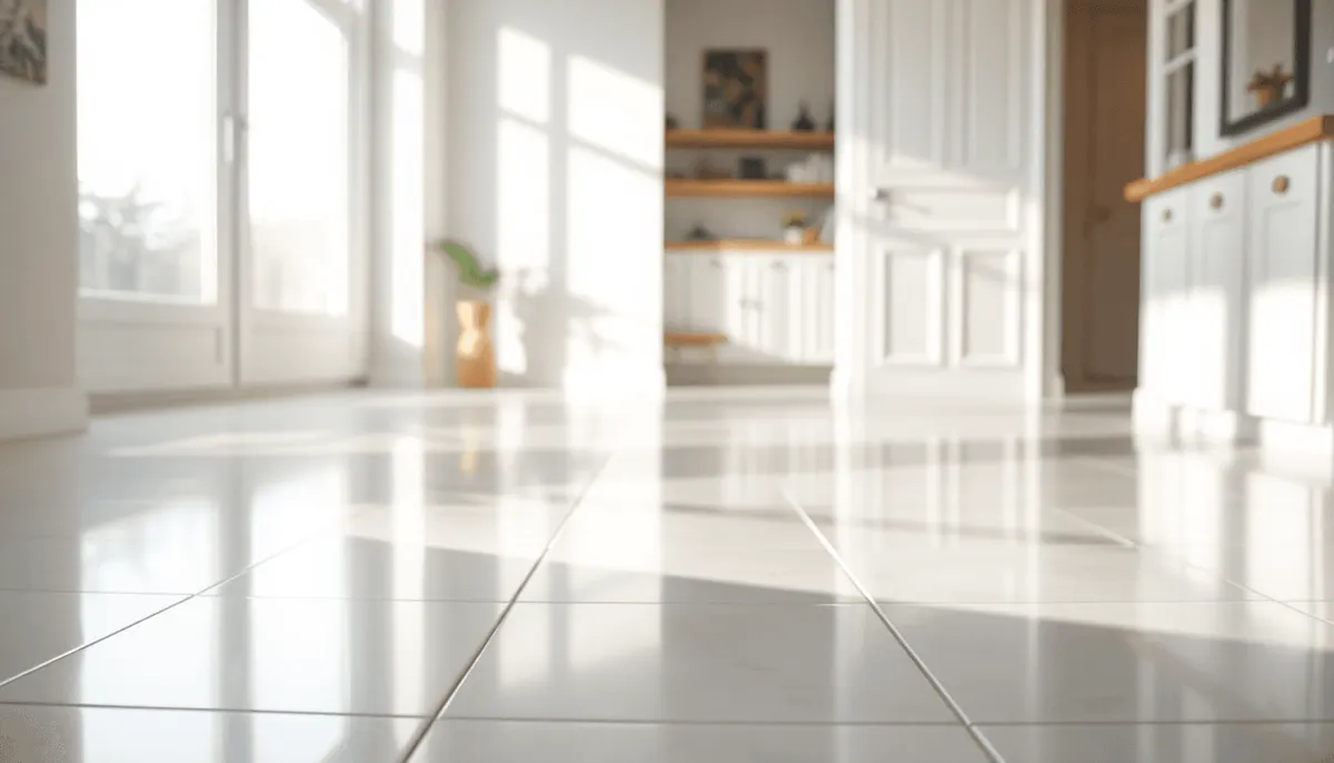 Sol en carreaux brillants et propres dans une maison moderne avec une lumière naturelle