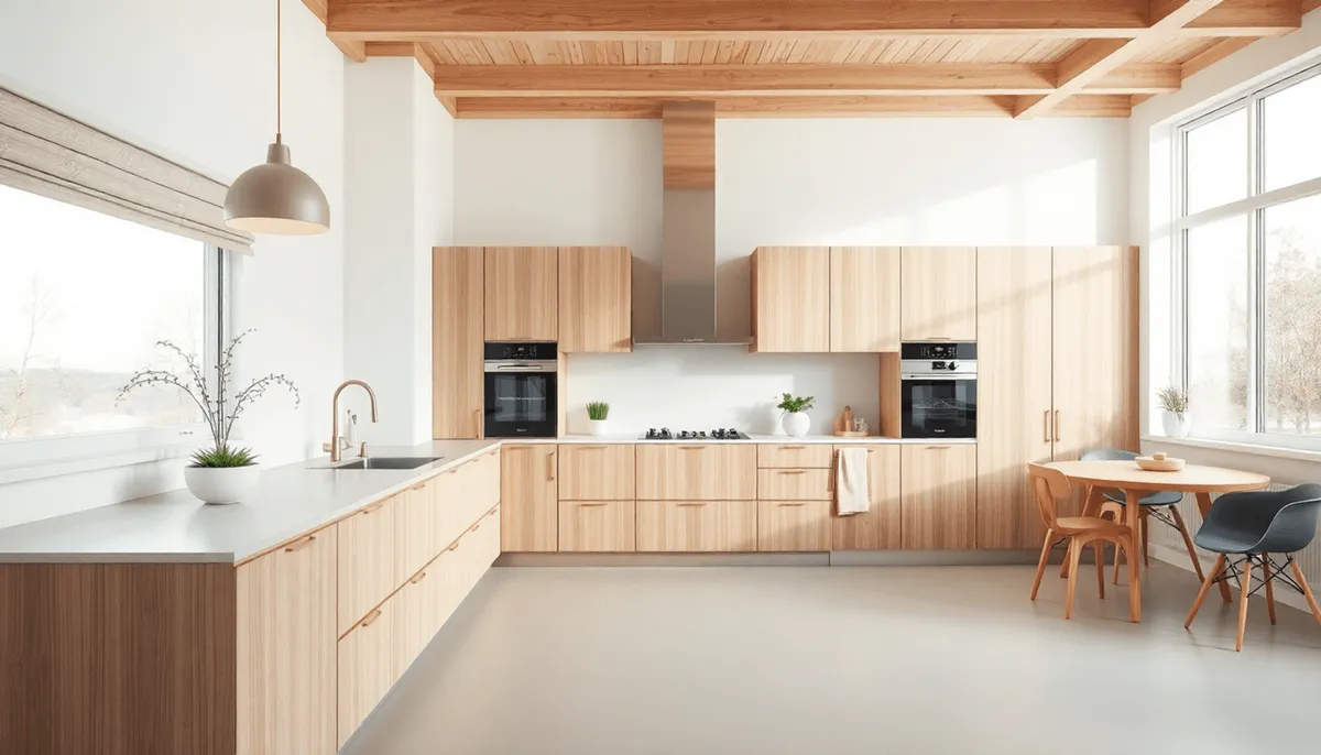 Cuisine moderne lumineuse design minimaliste, des accents en bois naturel 