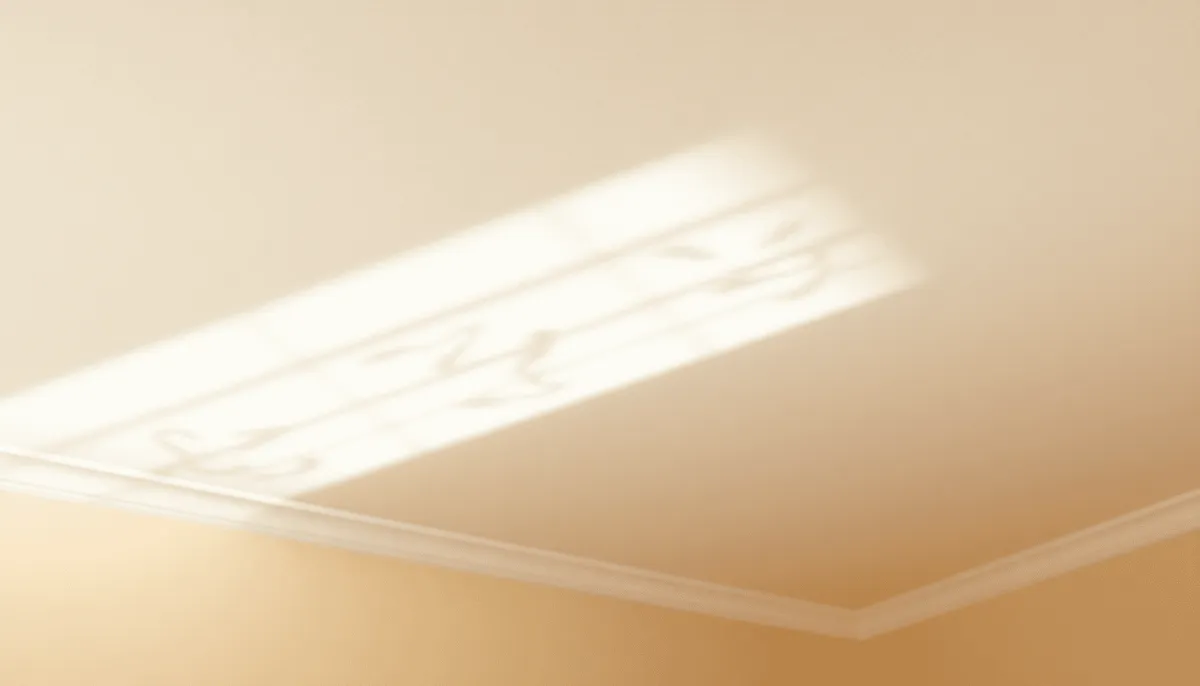 Coin de plafond intérieur avec une douce lumière naturelle, des motifs d'ombre subtils 