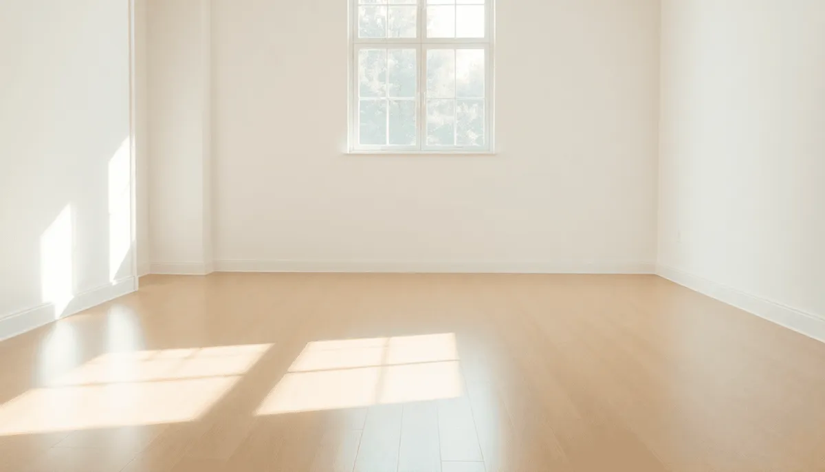 Intérieur lumineux et propre avec un sol en linoléum poli, la lumière naturelle 