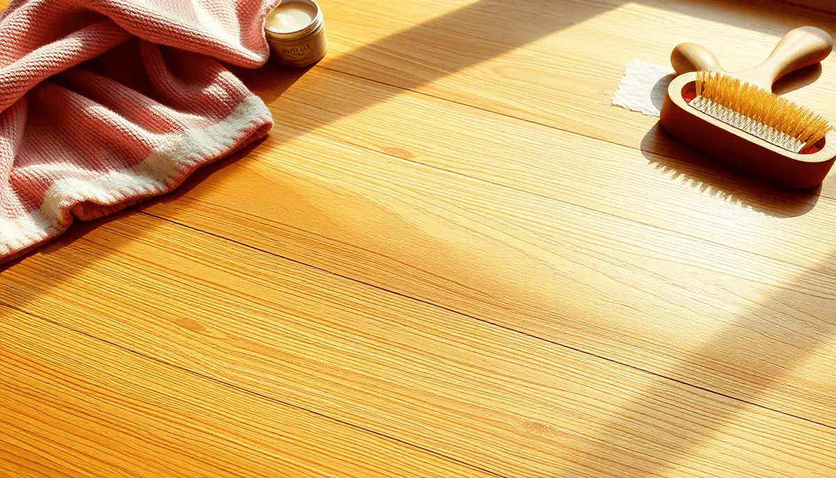 Gros plan sur un parquet en bois poli avec de légères éraflures