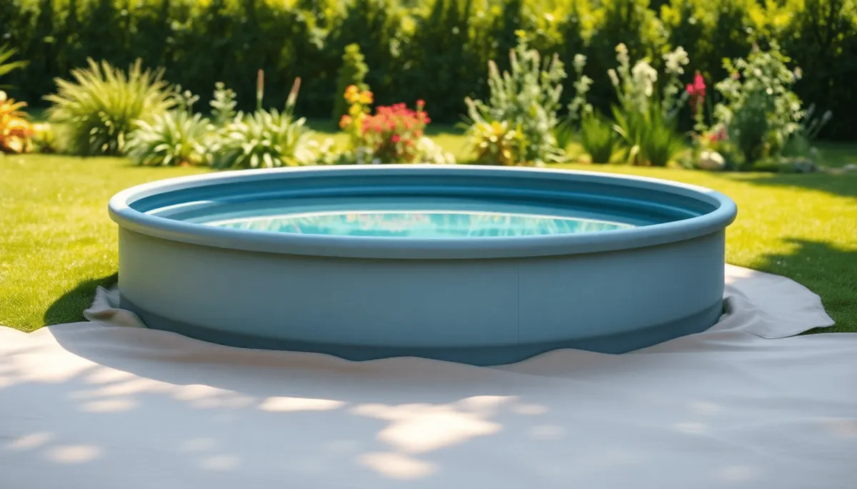 Un jardin serein avec une piscine ronde hors sol sur un terrain nivelé 