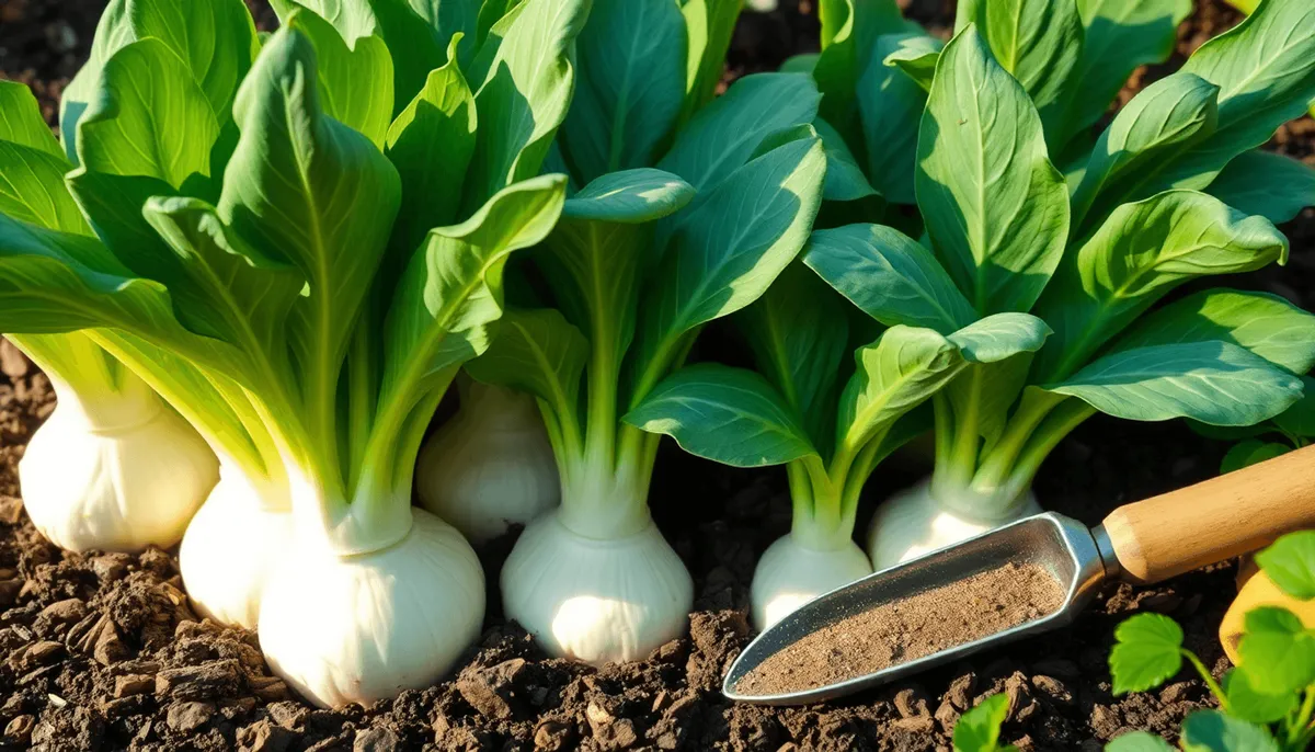 Gros plan sur des plants d'endive frais avec des feuilles vertes et des racines blanches dans le sol