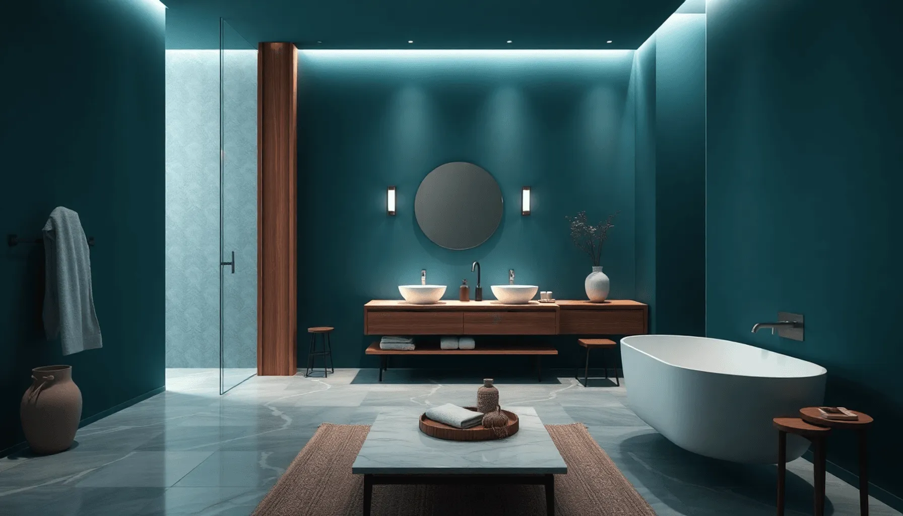 20 modèles tendance de salles de bain bleu canard Image de l’article