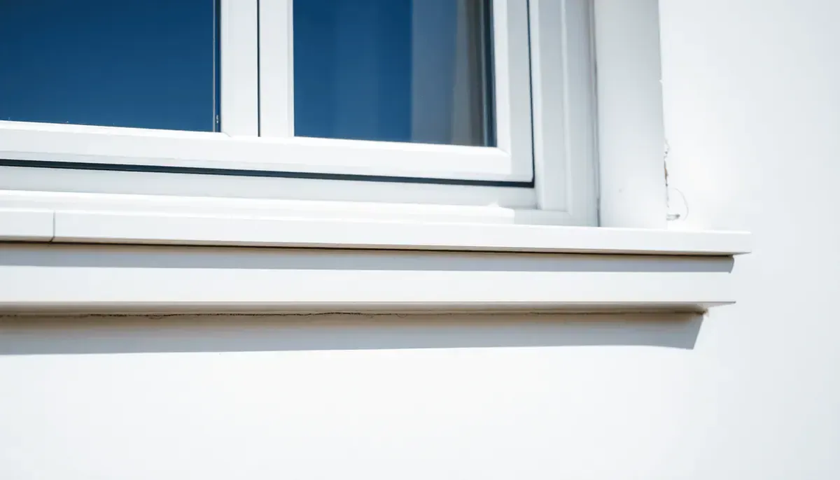 Gros plan d'une base de fenêtre moderne rencontrant le mur extérieur