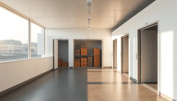 Installation de stockage moderne et lumineuse avec des rangées d'unités ouvertes 