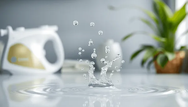 Gouttes d'eau claires éclaboussant une surface lisse en gros plan avec une lumière douce 