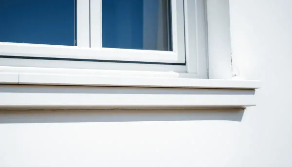 Gros plan d'une base de fenêtre moderne rencontrant le mur extérieur