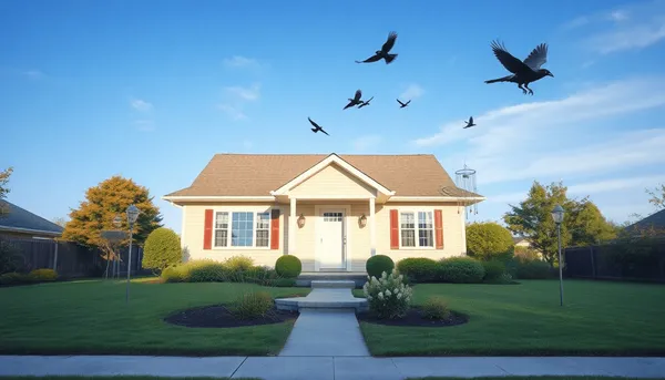 Une maison de banlieue paisible avec un jardin soigné comprenant des dispositifs réfléchissants
