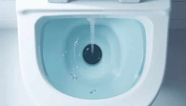 Réservoir de toilettes moderne avec de l'eau claire, mécanisme de chasse d'eau visible