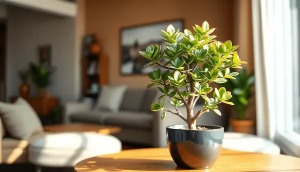 Une plante de jade saine avec des feuilles vertes brillantes et des bords rouges 