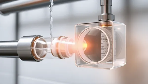 Gros plan de plomberie  avec un flux d'eau lumineux et anti-coup de bélier