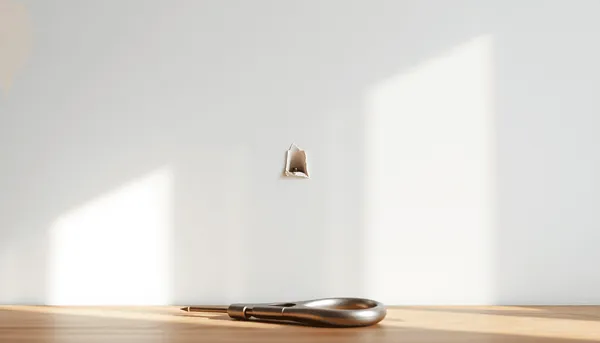 Gros plan sur un mur intérieur lisse avec un petit trou, lumière naturelle et outils à main sur une surface