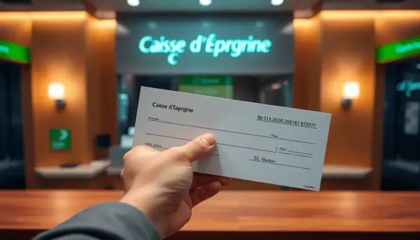 Main tenant un chèque vierge au-dessus d'un comptoir de banque en bois 