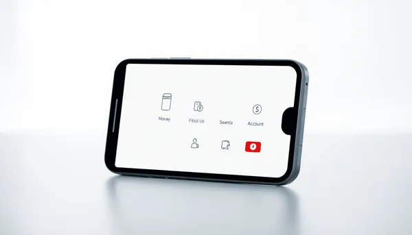 Smartphone affichant une application bancaire numérique minimaliste avec des icônes abstraites
