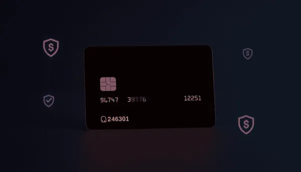 Gros plan d'une carte prépayée lumineuse entourée de symboles de sécurité numérique et de lignes de réseau