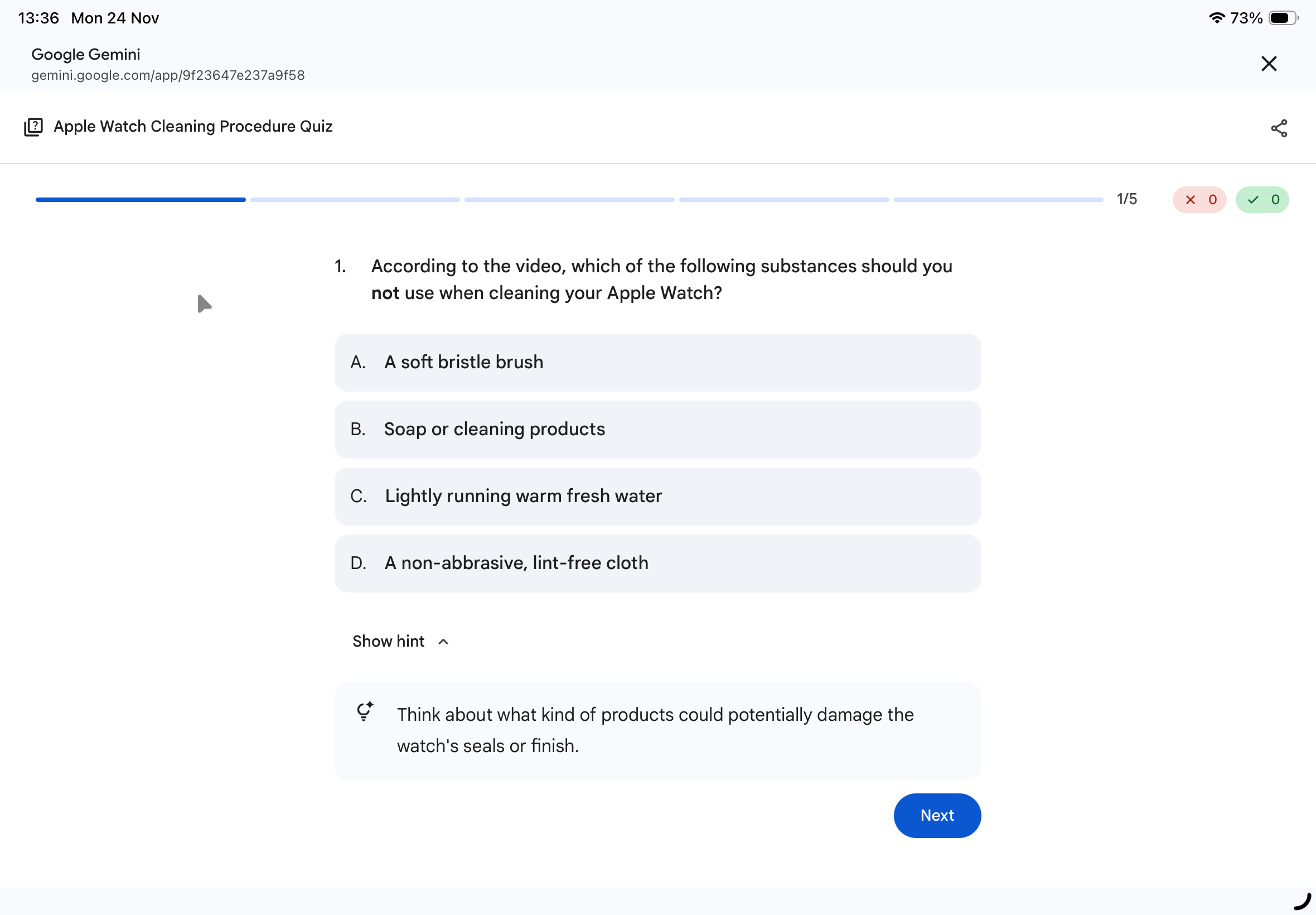 A quiz written by Gemini based on a short video.