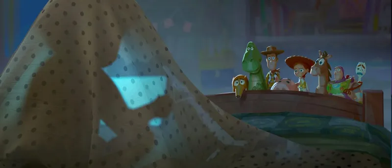 Toy Story 5’in tanıtım afişi: Woody, Buzz Lightyear, Jessie ve diğer oyuncaklar kurbağa kılıflı tablet Lilypad’in etrafında.