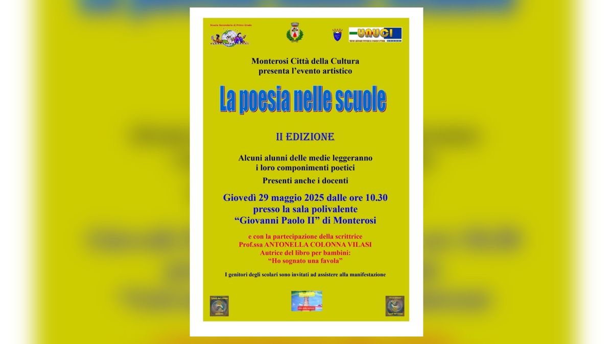 Monterosi celebra la poesia con gli studenti: il 29 maggio la seconda edizione dell’evento “La poesia nelle scuole”