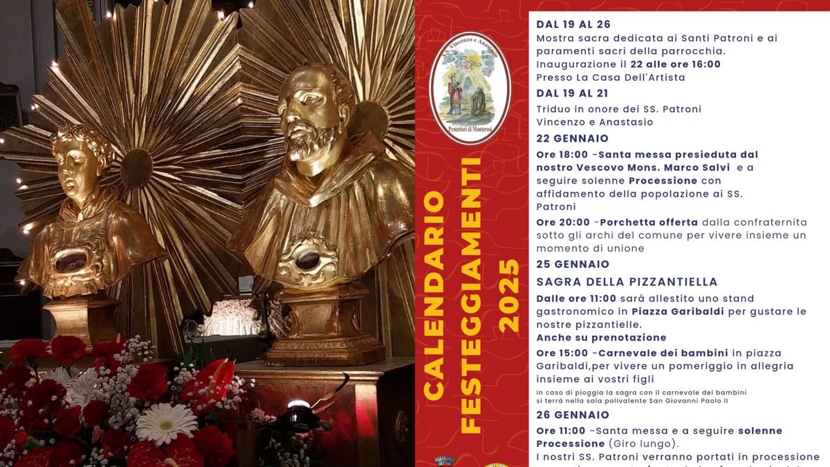 Festa dei Santi Patroni Vincenzo e Anastasio: il programma completo