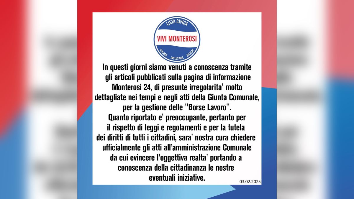 Scandalo Borse Lavoro:  il gruppo di minoranza “Vivi Monterosi” chiede gli atti